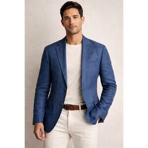 Banana Republic Heritage Linen Blazer Blue 42R Lightweight Tailored Jacket